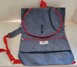 Vtg Skiathalon Products Denver USA Blue Denim Red Trim Carry-On Backpack... - $48.51