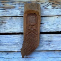Vtg 12” Hand Carved Wooden Beard Man Wise Face Folk Art Wood Carving - £35.35 GBP