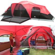 Large Outdoor Camping Tent, 10-Person 3-Room Cabin Screen Porch Waterproof Red - £126.92 GBP