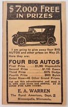 1923 E.A. Warren Automobile Giveaway Advertisement Hupmobile Essex Dodge... - $19.99
