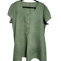 Flax Large Green Button Up Oversized Tunic Lagenlook Bohemian Blouse  - $31.95