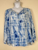 Simply Emma Tie-Dyed Button-Up Blouse Womens Plus Size 2X Blue Long Sleeve - £13.93 GBP