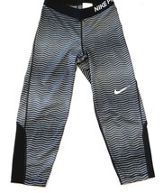 Nike Pro Training Tights Womens Small Black Gray Stripes Dri-Fit Loose G... - $13.74