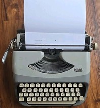 Vintage 1962 ~ Gray Royal Royalite Portable Manual Typewriter ~ Tan Leat... - $140.25