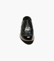 00267, Stacy Adams Leather Shoes Dayton Alligator Print Wingtip Lace Up Black image 3