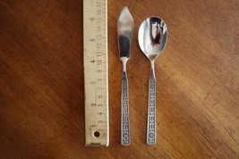 Lot Butter Spreader + Sugar Spoon UNF1108 Stainless Japan Floral Scroll ... - $9.50