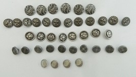 40 Various Designs and Size Antiqued Silver Tone Metal Shank Buttons - £15.48 GBP