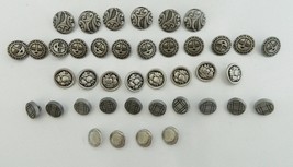 40 Various Designs and Size Antiqued Silver Tone Metal Shank Buttons - £14.69 GBP