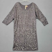 Eyeshadow Dress Womens M Mini Shift Gray Slate Sequins Round Neck 3/4 Sleeves - £9.00 GBP