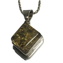 Sterling Silver 925 Vintage Yellow Amber Pendant With Chain 16” Long - £43.96 GBP