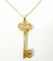 Key to Heart Pendant Necklace Gold Tone with Rhinestone 16&quot; Chain 3&quot; Extender - £7.83 GBP
