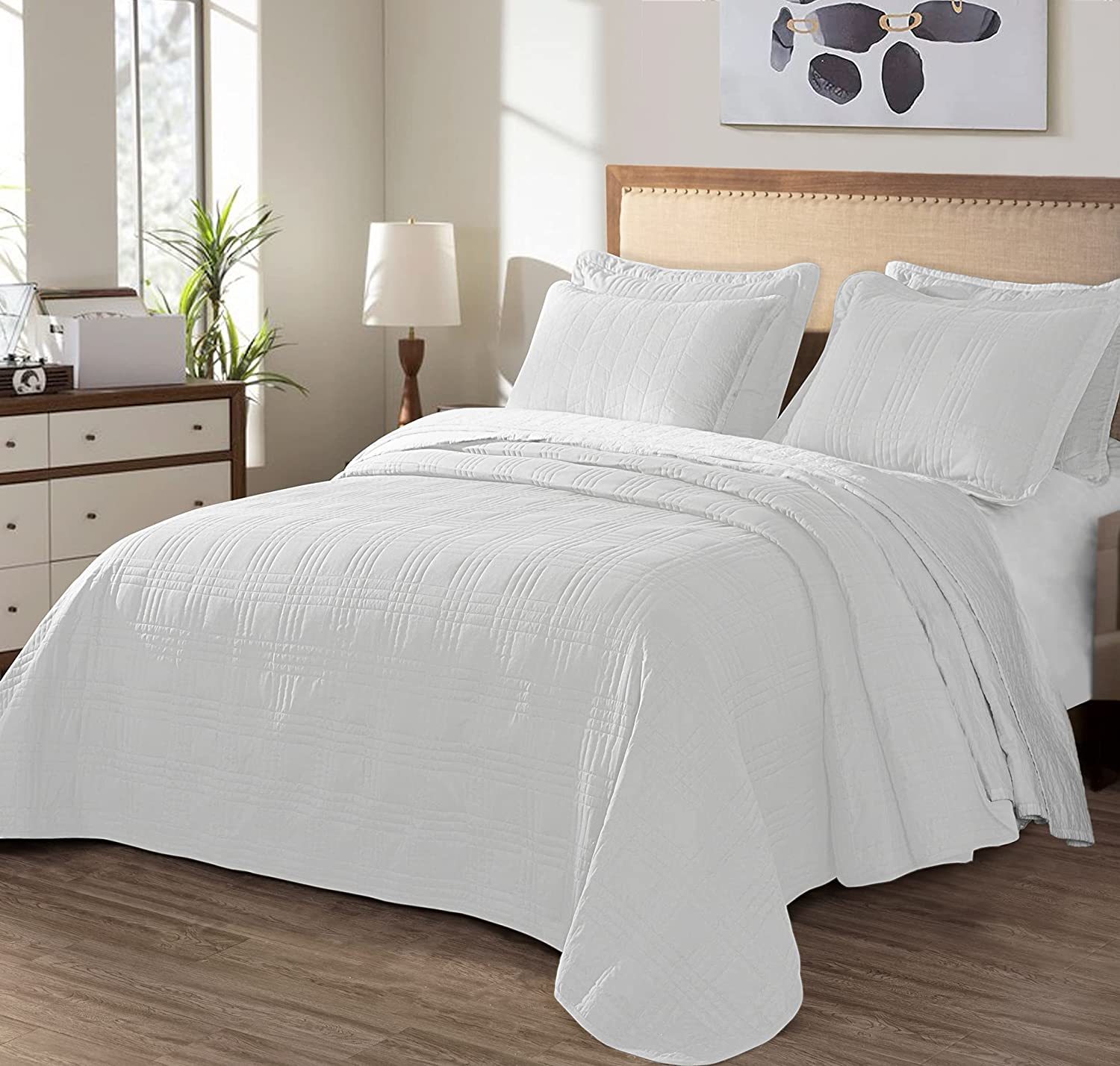 Chezmoi Collection Kingston 3-Piece Oversized Bedspread Coverlet Set (King, - $61.99