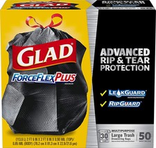 Glad ForceFlex Plus Drawstring Large Garbage Trash Bags 30 Gallon (50 Co... - $24.79