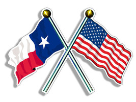 5&quot; crossed poles usa &amp; texas waving flags bumper sticker decal made in usa - £13.42 GBP