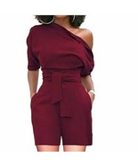 Women&#39;s Off the Shoulder Half Sleeve Belted Rompers Short Dress Playsuit XL - $27.86