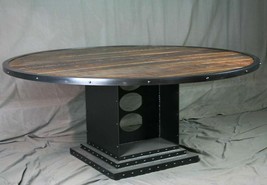 Industrial Reclaimed wood Round Dining Table - Industrial Conference Table  - £3,381.43 GBP