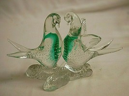 Blown Art Clear Glass Green Swirls Split Tailed Bird Figurine Controlled... - $29.69