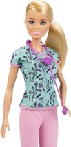Barbie Nurse Fashion Doll with Medical Tool Print Top &amp; Pink Pants, White Shoes - £13.69 GBP