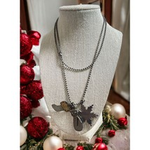Winter Christmas Charm Necklace Silver Tone Snowflake Snowman Stocking 31&quot; Long - £11.97 GBP