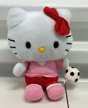 2010 Sanrio Hello Kitty with red bow and soccer ball 6&quot; Plush STUFFED ANIMAL Toy - £7.50 GBP