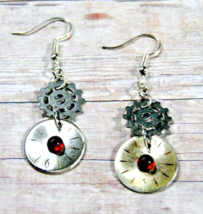 Earrings Jewelry / Watch Parts Dials +Silver Gears + Red Swarovski Cryst... - £15.94 GBP