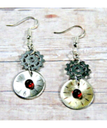 Earrings Jewelry / Watch Parts Dials +Silver Gears + Red Swarovski Cryst... - £15.71 GBP