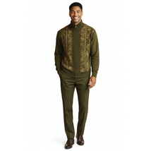 Men's Fancy European Sweater Jacket By Silversilk Fashionable 11005 Olive image 4