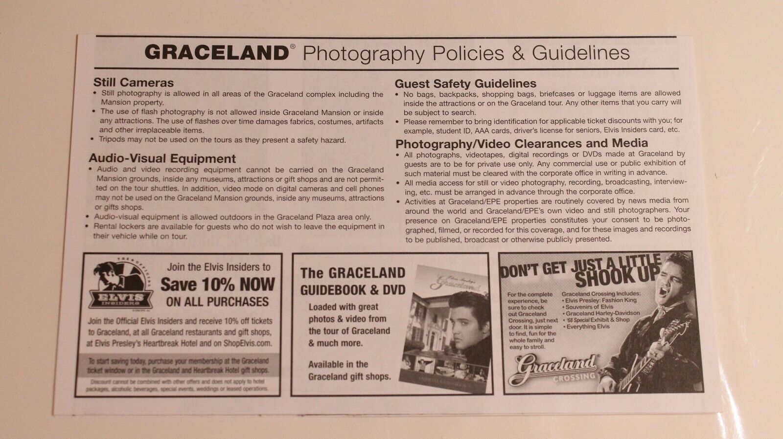 Elvis Presley Graceland Map Brochure 2010 75th Celebration - 1960-Now