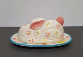 NEW RARE Adorable Easter Bunny Butter Dish 9&quot; x 5-7/8&quot; x 6-1/4&quot; Ceramic - £25.15 GBP