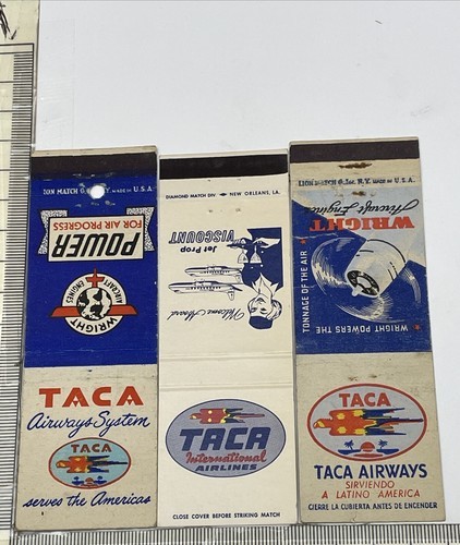 Lot Of 3 Matchbook Cover  Taca International  Airlines  Wright Engines  gmg - £11.18 GBP