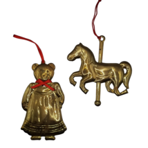 Vintage Metal Christmas Ornaments Dept 56 Teddy Bear &amp; Carousel Horse Holiday - £10.78 GBP