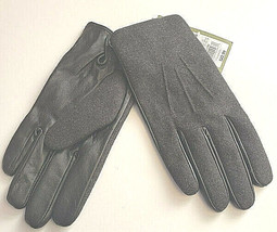 Goodfellow and Co Womens Black-Gray Leather Wool Snap Close Winter Gloves M  L  - £6.06 GBP