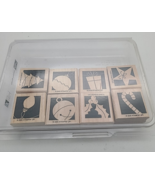 Stampin&#39; Up! Holiday Blocks Rubber Stamp Set 8 Christmas Stamps Junk Jou... - $10.40