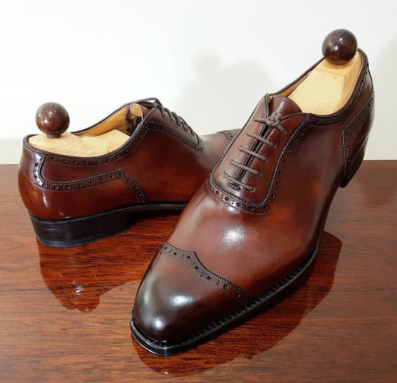 NEW Handmade Men's Brown Color Leather Shoes, Men's Wing Tip Lace Up Formal Shoe