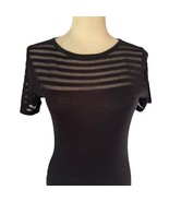 Cache Black Top Alternating Peek A Boo Sheer Stripe Shoulders Sleeves St... - $31.45 CAD