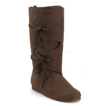 REN100/BN Mens Brown Renaissance Pirate Medieval Period Costume Calf Boots Shoes - £63.76 GBP
