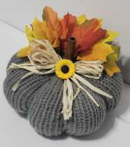 Gray Crochet Pumpkin Orange Fall Floral Arrangements Home Centerpiece Decor - £10.79 GBP