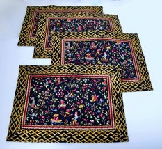 Vtg Vera Bradley Ming Asian Motif Quilted Placemats Rare / HTF Blk Pink Floral - £32.05 GBP