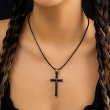 Black Enamel &amp; Silver-Plated Cross Pendant Necklace - $12.99