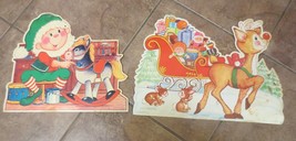 2 Vtg Amscan die cut Christmas Decorations Reindeer/Sleigh &amp; Elf making toys - £15.71 GBP