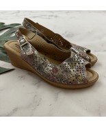 Spring Step Wedge Sandals Size 39 Purple Silver Perforated Leather Sling... - $54.14 CAD