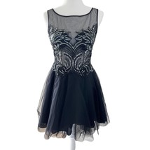 Basix Black Label Black Tulle Sequin Cocktail Mini Dress Sz 6 Prom Evening Women - £77.49 GBP