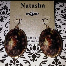 Natasha Oval BROWN/AMBER/GRAY Stone Gold Dangle Earrings**Beautiful!**New! - £13.50 GBP