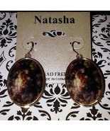 NATASHA OVAL BROWN/AMBER/GRAY STONE GOLD DANGLE EARRINGS**BEAUTIFUL!**NEW! - £13.62 GBP