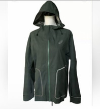 Asics Womens L Full Zip Hooded Running Rain Jacket Windbreaker Green - $25.73