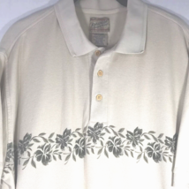 Catalina Island Wear Beige Hawaiian Aloha Polo Shirt Large Green Floral - £23.91 GBP