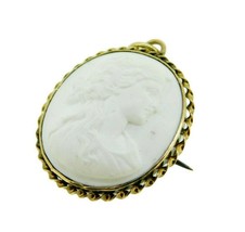 10k Yellow Gold White Lava Genuine Natural Cameo Pin Pendant (#J1036) - $321.75