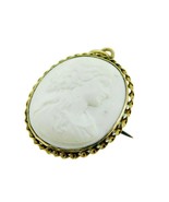 10k Yellow Gold White Lava Genuine Natural Cameo Pin Pendant (#J1036) - £253.09 GBP