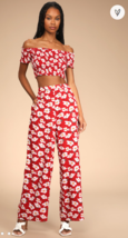 Lulus Flirty Flowers Red Floral Print Smocked Two-Piece Jumpsuit, Size Large - £47.96 GBP