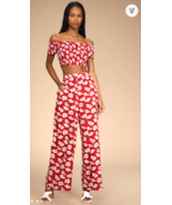 Lulus Flirty Flowers Red Floral Print Smocked Two-Piece Jumpsuit, Size L... - £46.93 GBP